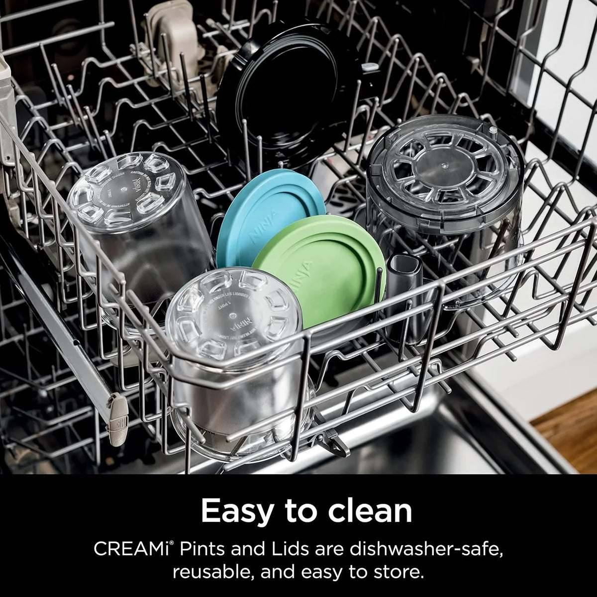 Ninja CREAMi Original Pints 4 Pack, Compatible with NC299AMZ and NC300s Series Ice Cream Makers, BPA-Free and Dishwasher Safe, Color Lids, 1 Pint Each, Clear, Grey, Lime, Pink, Aqua, XSKPLD4BCD