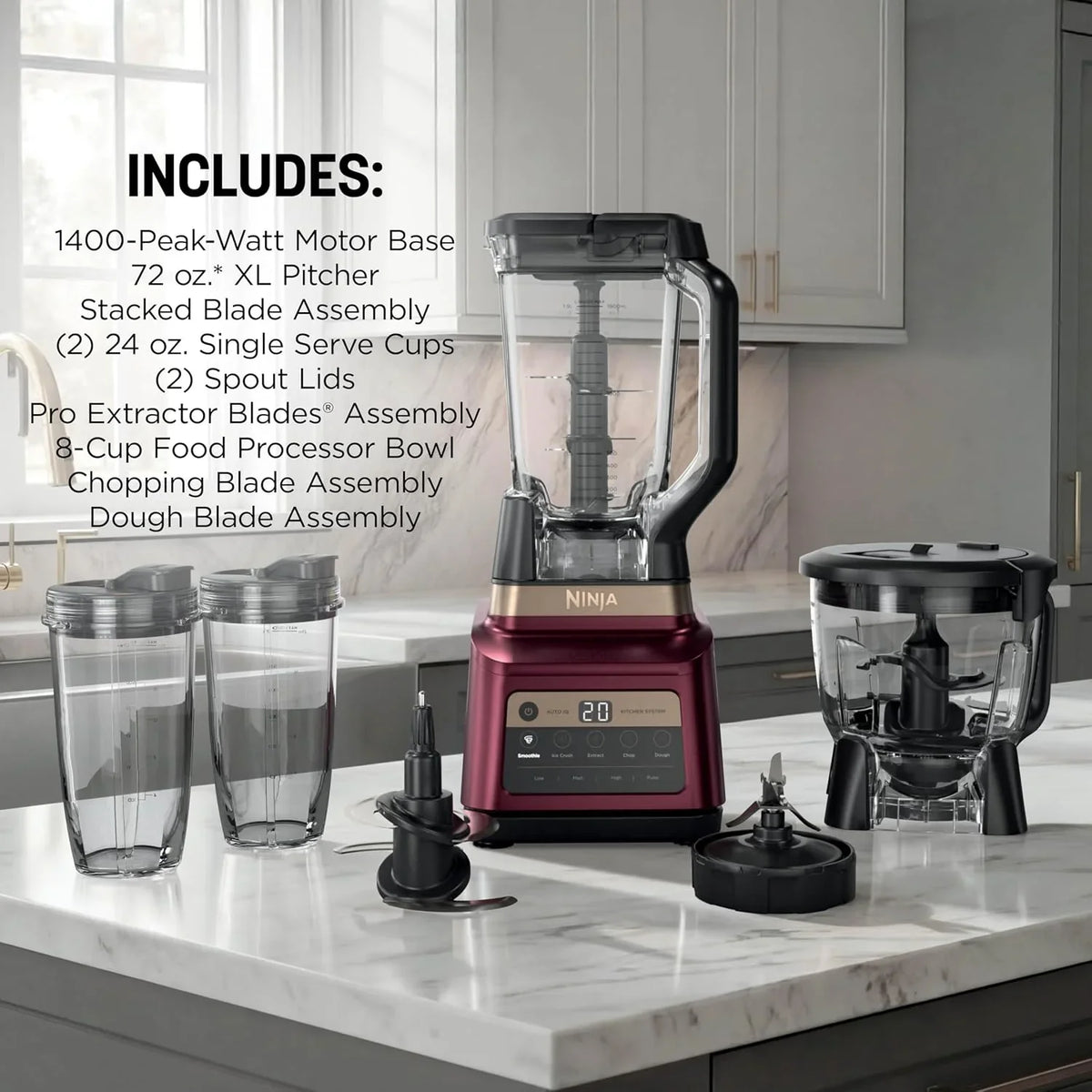 Ninja Professional Plus Kitchen System, 1400WP, Auto-iQ, Red, BN801RD1BRN