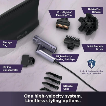 Shark SpeedStyle Pro Flex Dryer, Scalp Shield, Bag, Lilac, HD543PL