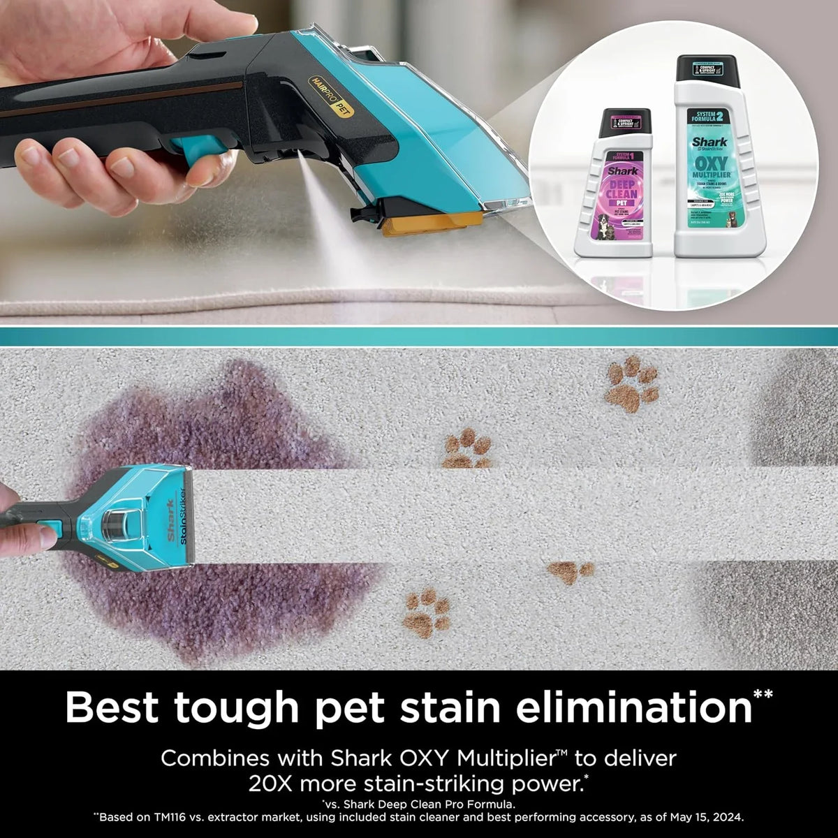 Shark StainStriker Pet Bundle for All StainStriker Portable Carpet Cleaners, Includes 32oz OXY Multiplier formula and 16oz Deep Clean Pet formula, PXCPBUNDLE (Pack of 4)