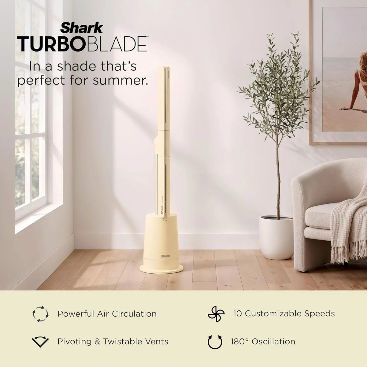 Shark TurboBlade Bladeless Tower Fan, Butter Yellow, TF202SYL