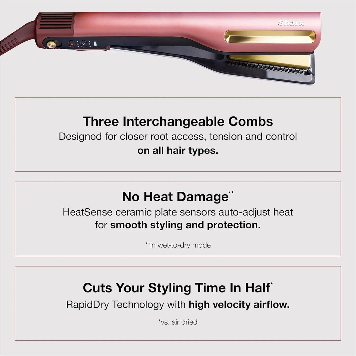 Shark SilkiPro Air Straightener & Blow Dryer, Flat Iron, Rose, HT400PK