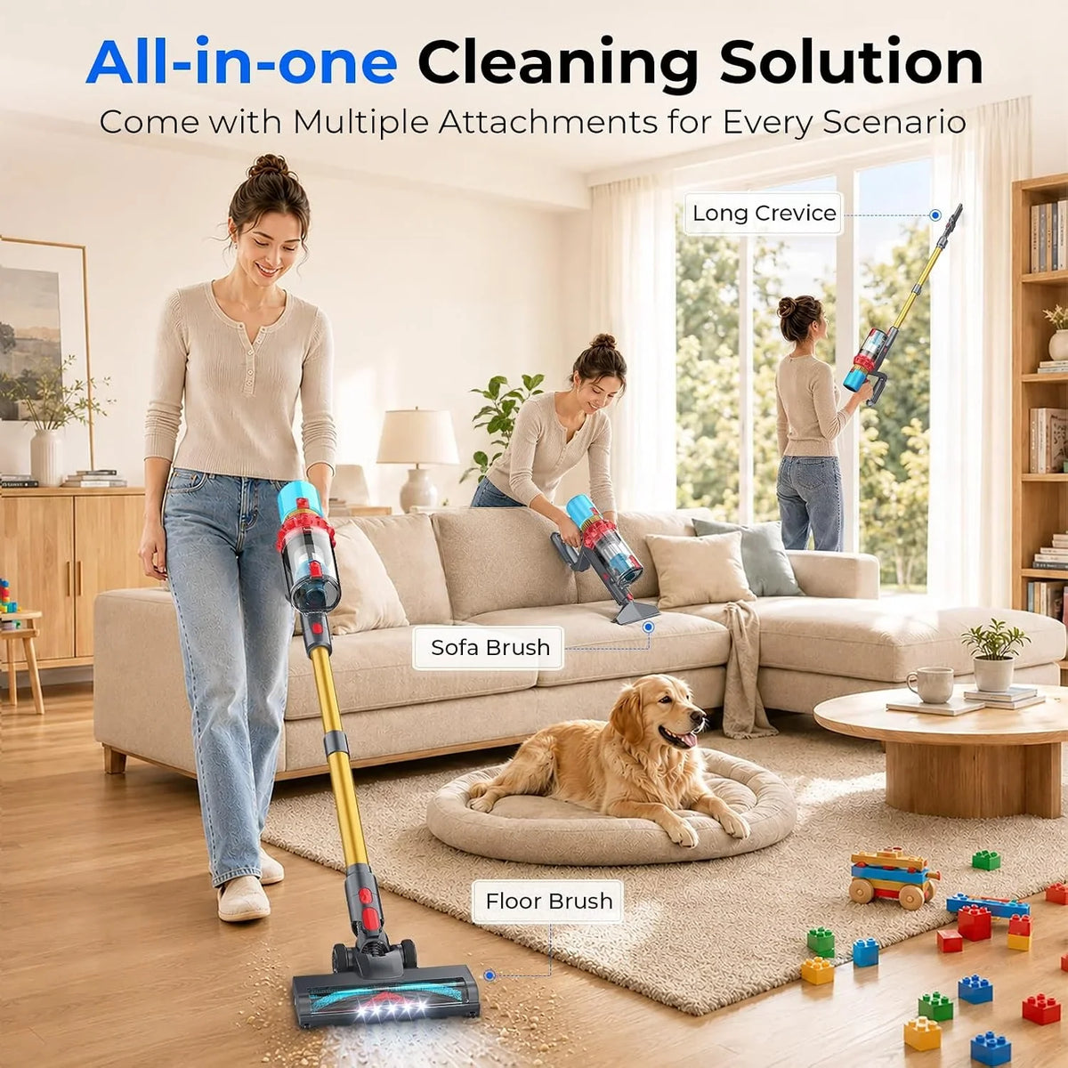 Cordless Vacuum Cleaner, 600W 55KPa Max 75mins Stick Vacuum for Pet Hair