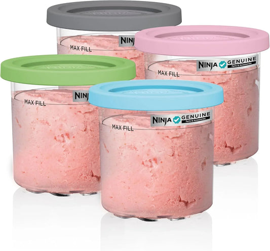 Ninja CREAMi Original Pints 4 Pack, Compatible with NC299AMZ and NC300s Series Ice Cream Makers, BPA-Free and Dishwasher Safe, Color Lids, 1 Pint Each, Clear, Grey, Lime, Pink, Aqua, XSKPLD4BCD
